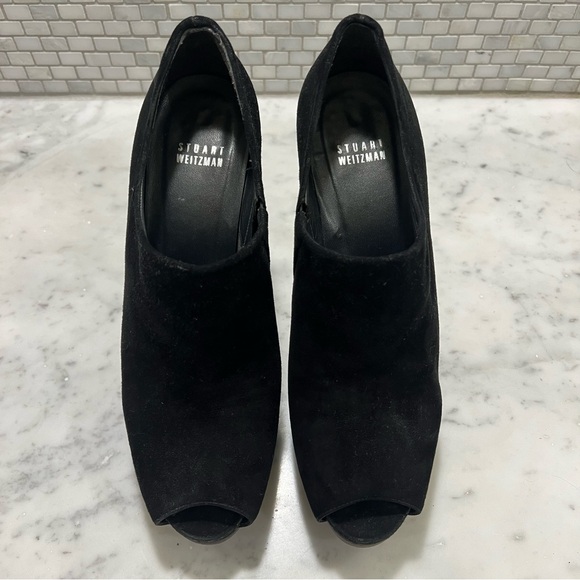 STUART WEITZMAN black suede peep toe bootie heel - Picture 5 of 8